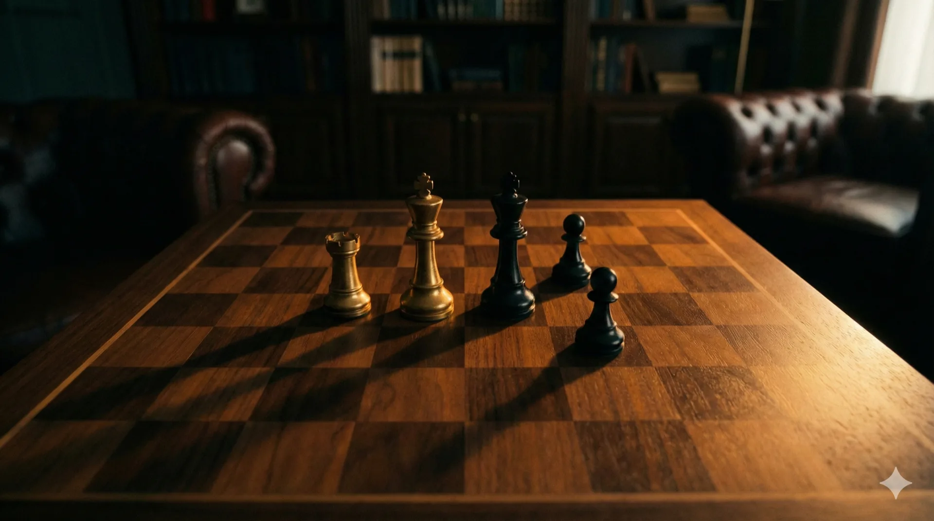 Chess pieces on wooden board — Strategy phase